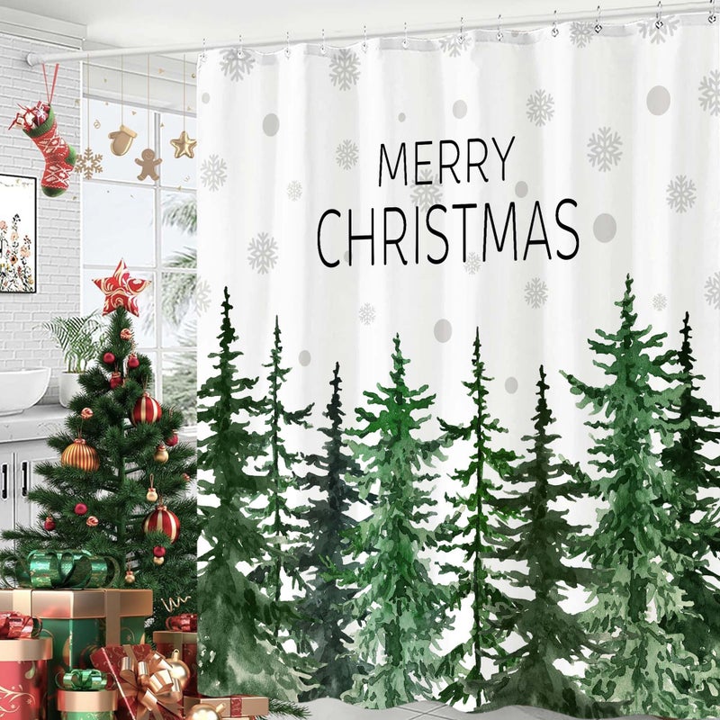 Accnicc Christmas Shower Curtain Winter Snowflake Pine Tree Shower Curtains for Bathroom Green Forest Xmas Trees Waterproof Fabric Bath Curtain Decor 72 X 72 Inch - Image 5
