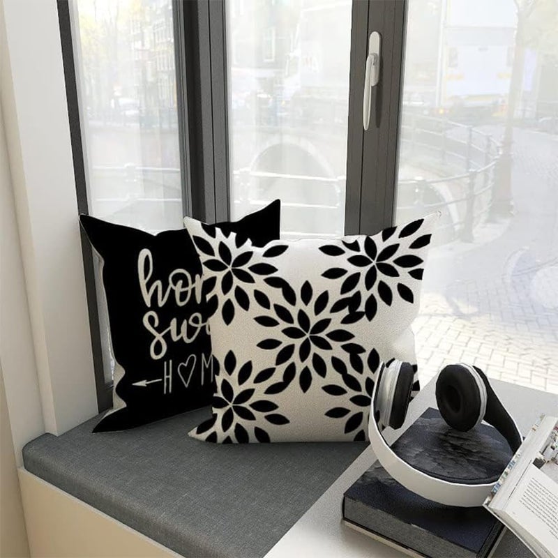 4 Pack Linen Pillow Covers, Black Decorative Throw Pillow Case | Invisible zipper, fade-resistant, breathable, machine washable, indoor outdoor, no insert, 45x45cm - Image 4