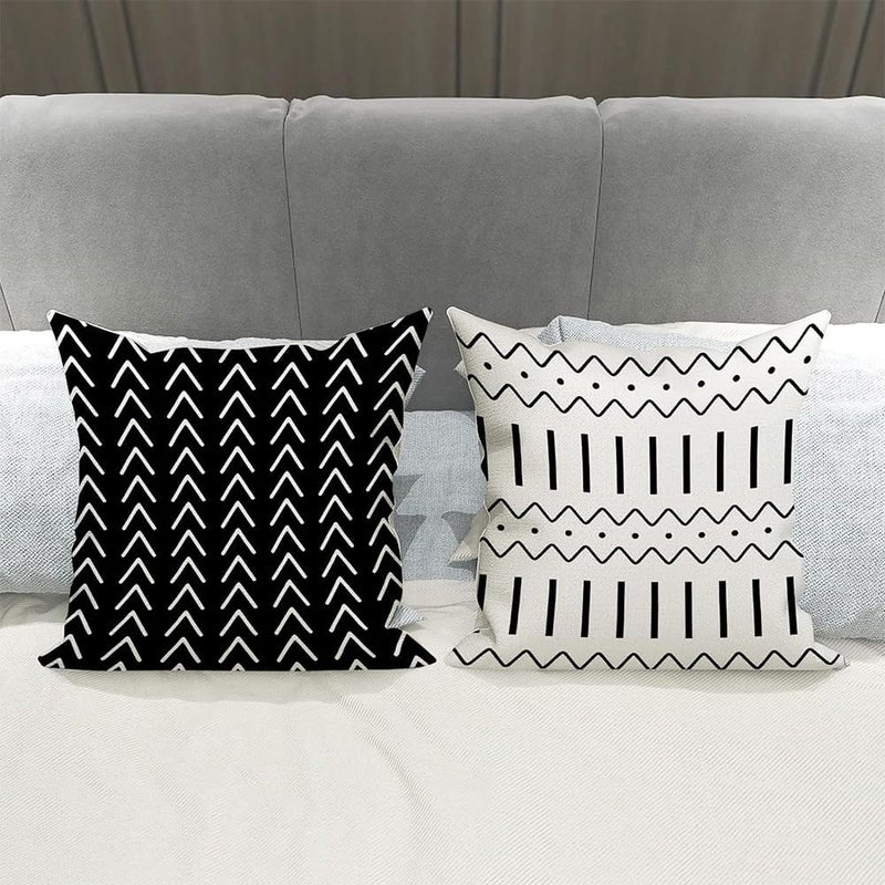 4 Pack Linen Pillow Covers, Black Decorative Throw Pillow Case | Invisible zipper, fade-resistant, breathable, machine washable, indoor outdoor, no insert, 45x45cm - Image 3