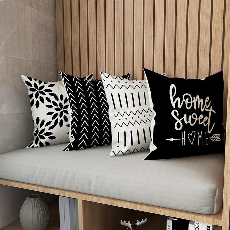 4 Pack Linen Pillow Covers, Black Decorative Throw Pillow Case | Invisible zipper, fade-resistant, breathable, machine washable, indoor outdoor, no insert, 45x45cm - Image 5