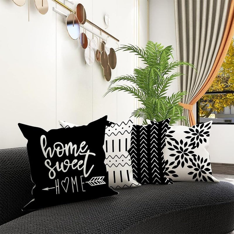 4 Pack Linen Pillow Covers, Black Decorative Throw Pillow Case | Invisible zipper, fade-resistant, breathable, machine washable, indoor outdoor, no insert, 45x45cm - Image 2