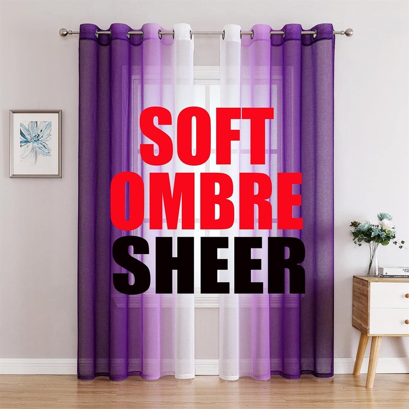 G2000 Sheer Curtains  Drapes  84 Inch Purple and White Ombre Bedroom  Living Room Curtains with Light Filtering and Grommet Feature for Patio Sliding Glass Door  2 Panel Set