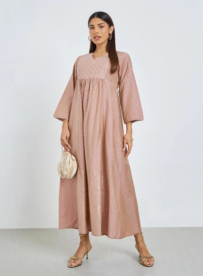 Pink Dot Print Sequined Yoke Jalabiya