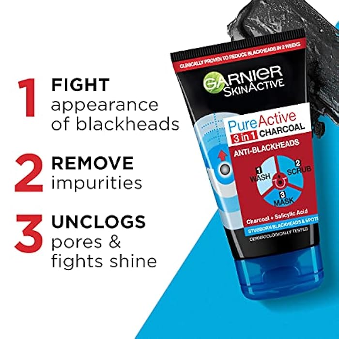Garnier Skin Active Pure Active Intensive 3in1 Charcoal Anti-Blackhead, 150ml - Image 3