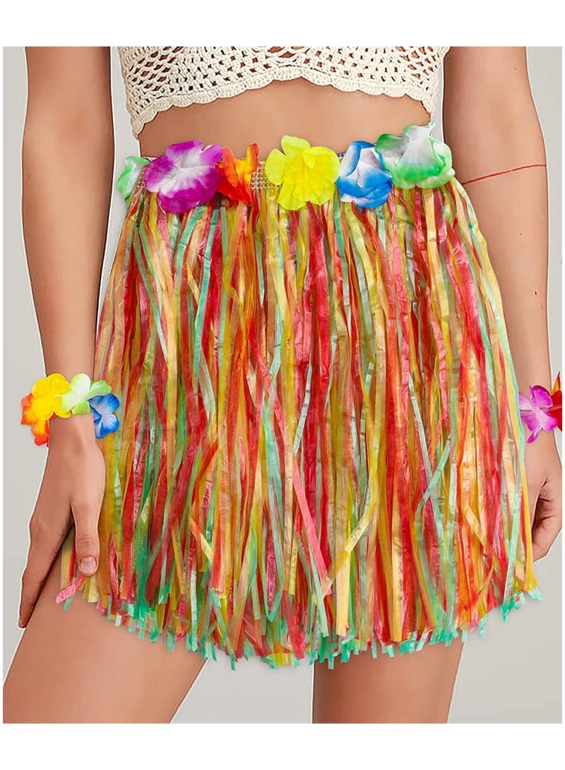 SYOSI 9PCS Hawaiian Luau Hula Skirts + 9PCS Wristbands, Multicolor Grass Skirts for Adult Elastic Hibiscus Flowers Tropical Hula Skirt for Party, Birthdays, Tropical Party Decorations Favors Supplies (40CM)  - Image 5