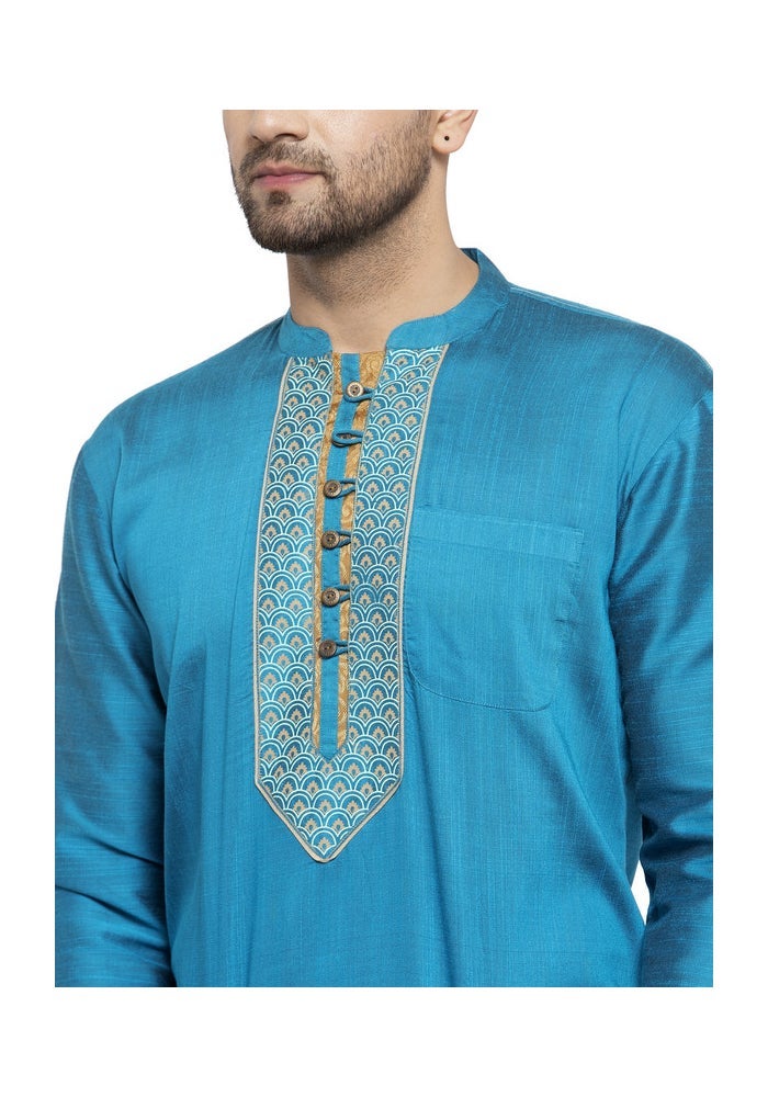 ARCHATTIRE Men’s Blue Cotton Silk Kurta for Men - Image 3