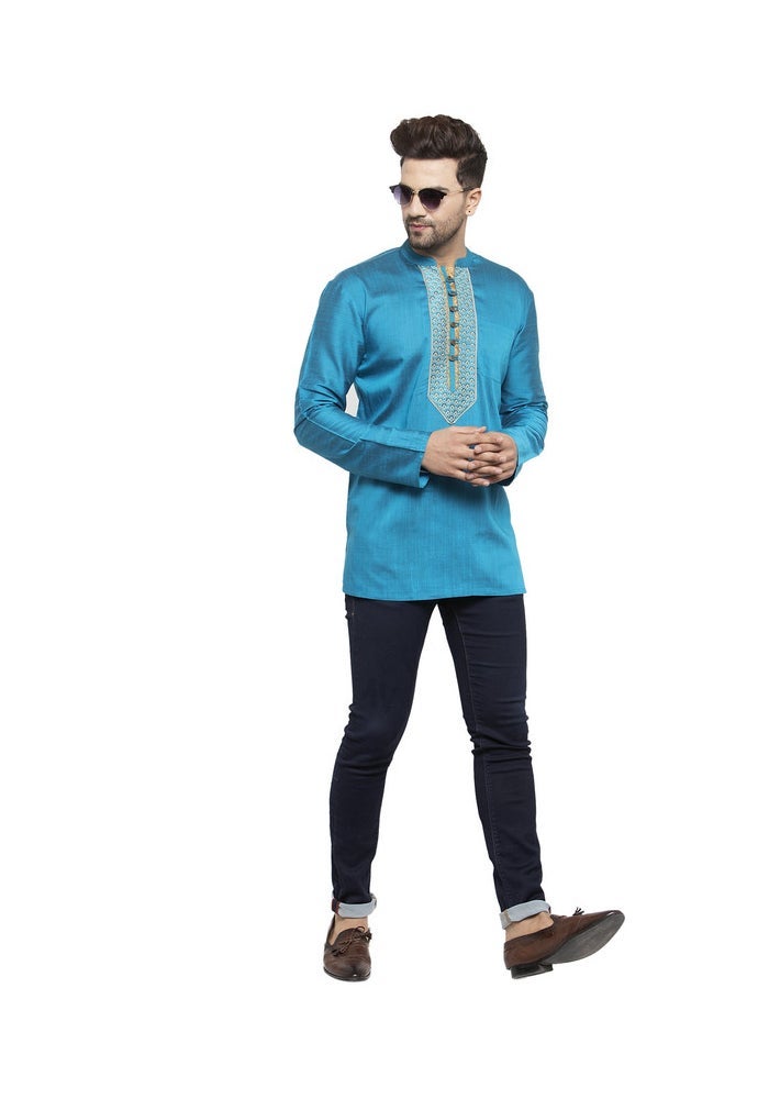 ARCHATTIRE Men’s Blue Cotton Silk Kurta for Men - Image 4