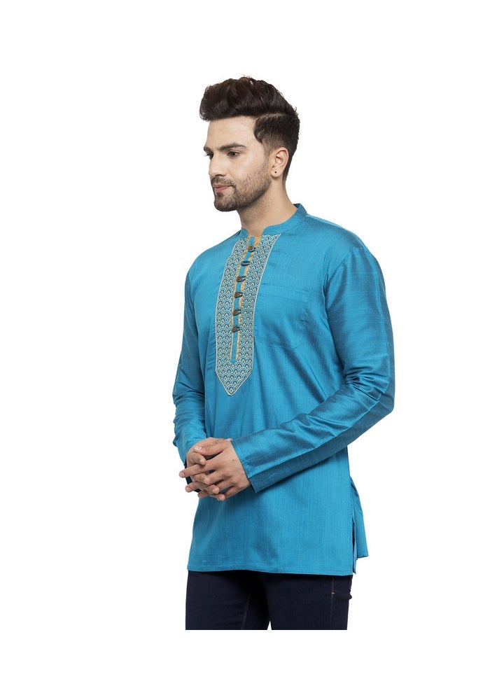 ARCHATTIRE Men’s Blue Cotton Silk Kurta for Men - Image 2