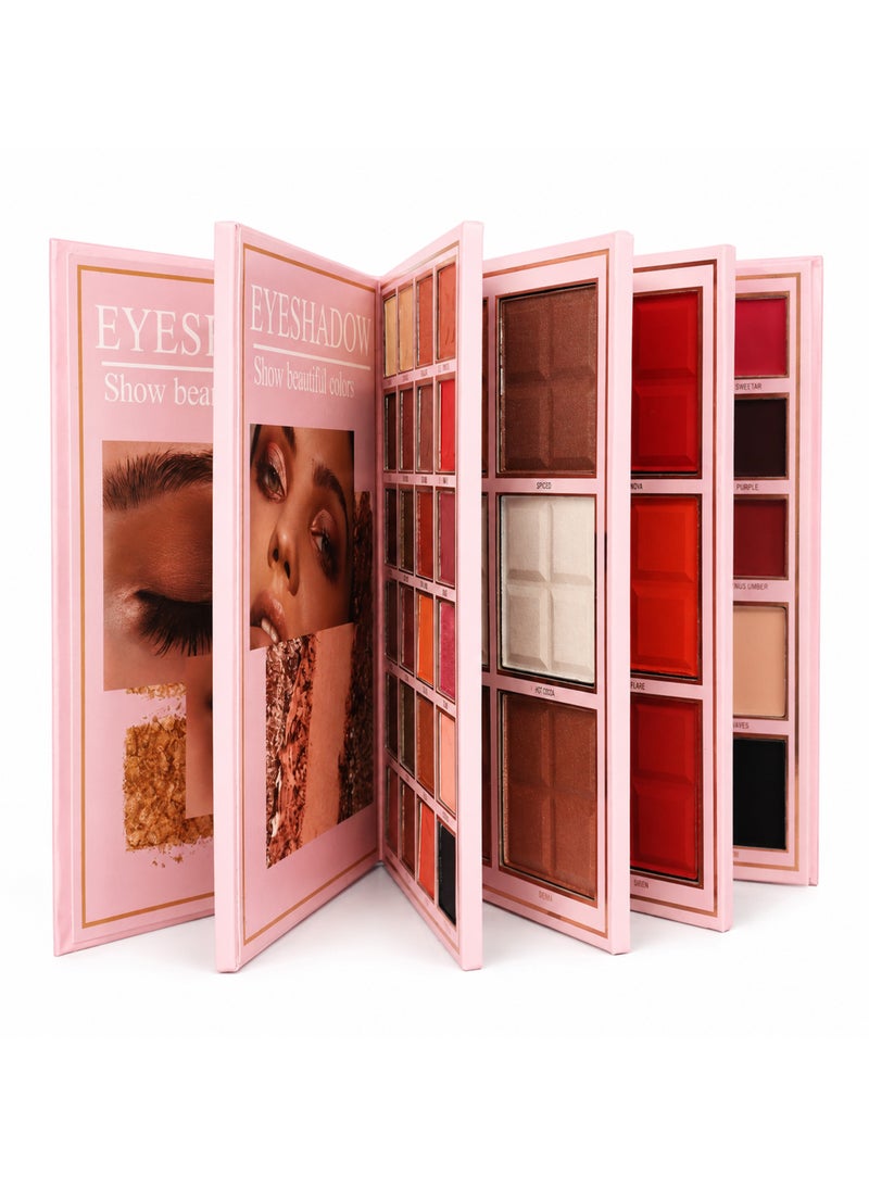 Me Now Eyeshadow Palette 5 Layer Book Style All in One  Eyeshadow Blush Highlighter Concealer Eyebrow Powder and Lip Shades Pink Multi Use - Image 1