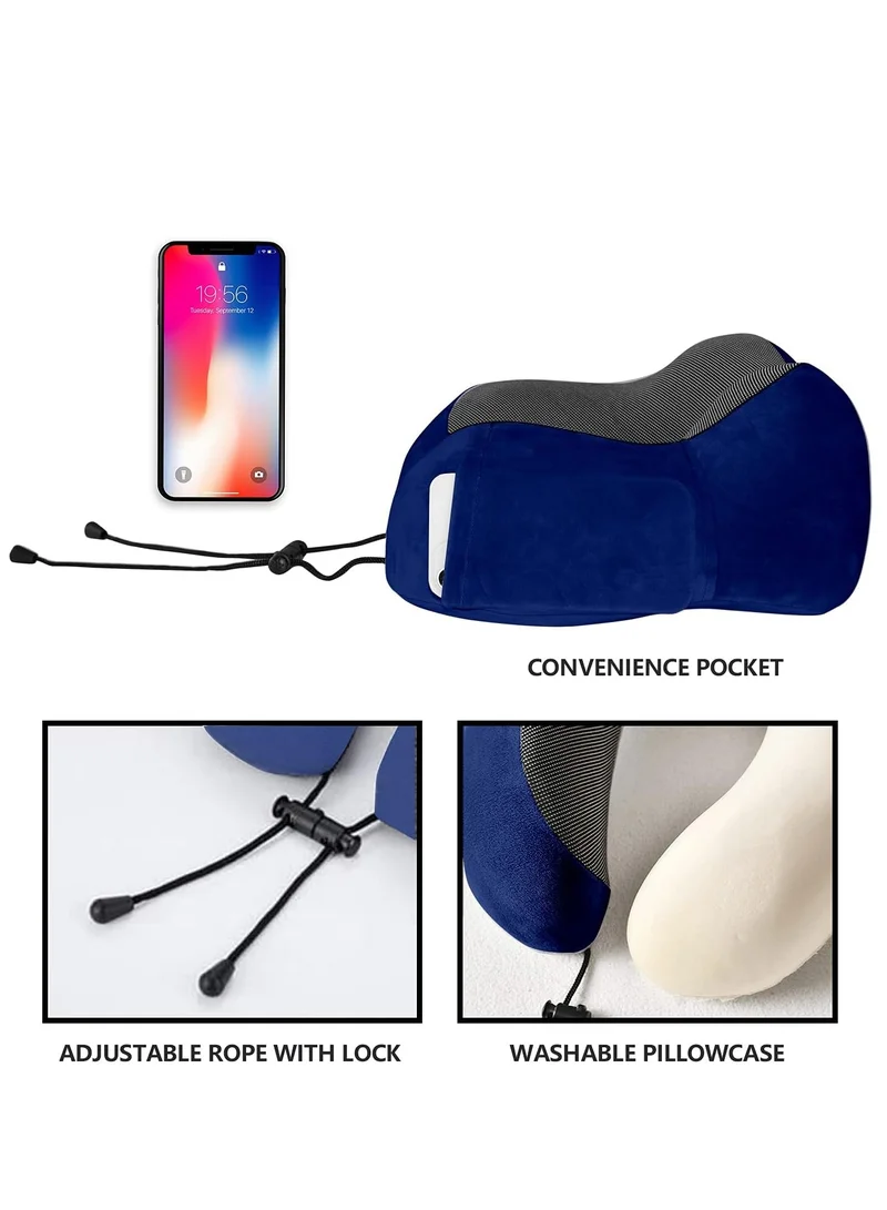 MNUK MNP-3 Neck Pillow for Travel, Blue| Memory Cotton U-Shaped Pillow with Magnetic Cloth | Machine Washable Ultimate Travel Pillow for Car, Flight & Nap