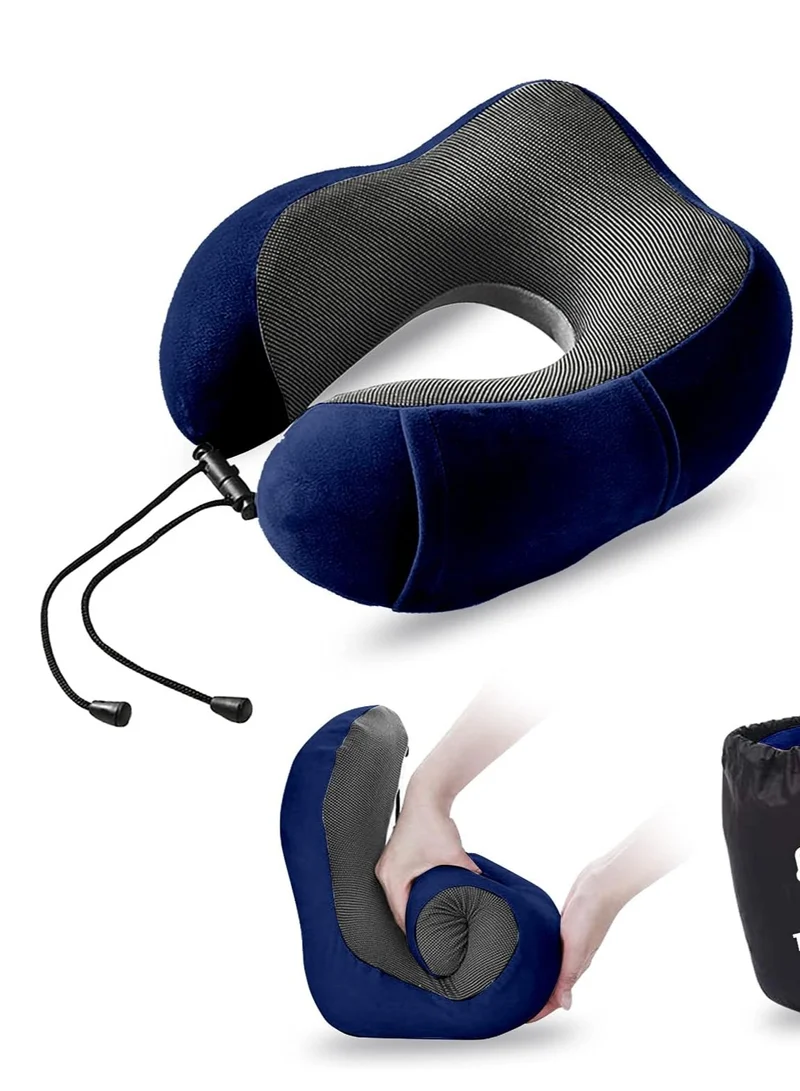 MNUK MNP-3 Neck Pillow for Travel, Blue| Memory Cotton U-Shaped Pillow with Magnetic Cloth | Machine Washable Ultimate Travel Pillow for Car, Flight & Nap