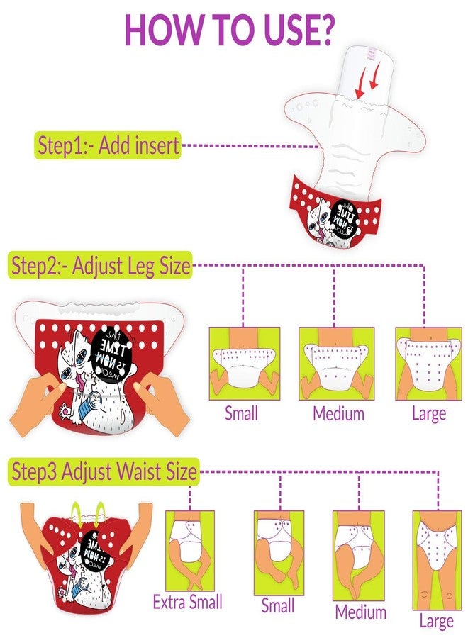 Bembika Cloth Diapers for Babies, Washable Reusable, Adjustable Sizes (Pack of 5 Combo) (No Inserts Included) 5C - Image 5