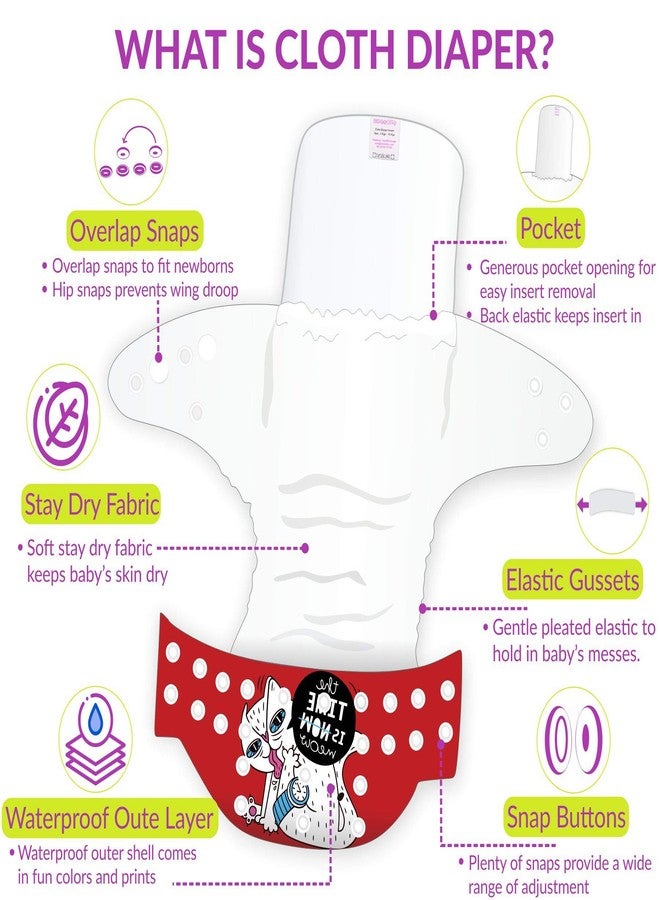 Bembika Cloth Diapers for Babies, Washable Reusable, Adjustable Sizes (Pack of 5 Combo) (No Inserts Included) 5C - Image 4