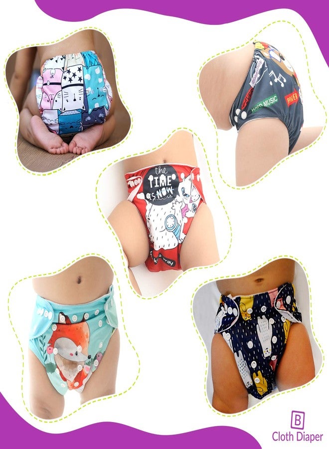 Bembika Cloth Diapers for Babies, Washable Reusable, Adjustable Sizes (Pack of 5 Combo) (No Inserts Included) 5C - Image 3