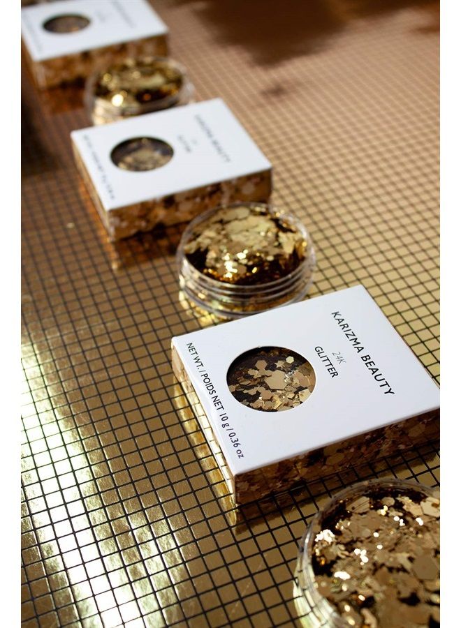 KARIZMA 24K Gold Glitter. 10g Chunky Face Glitter, Hair Glitter, Eye Glitter and Body Glitter for Women. Rave Glitter, Festival Accessories, Cosmetic Glitter Makeup. Loose Glitter Set 