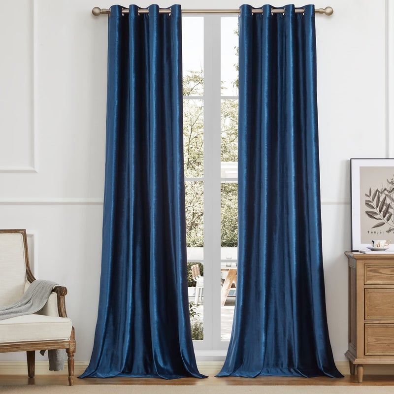 BULBUL Navy Blue 2 Panels Velvet Curtains 120 inch Length- Living Room Blackout Window Drapes Curtains Thermal Insulated Room Darkening Decor Grommet Curtains for Bedroom - Image 1