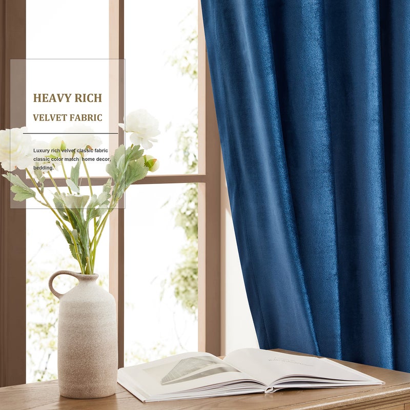 BULBUL Navy Blue 2 Panels Velvet Curtains 120 inch Length- Living Room Blackout Window Drapes Curtains Thermal Insulated Room Darkening Decor Grommet Curtains for Bedroom - Image 4
