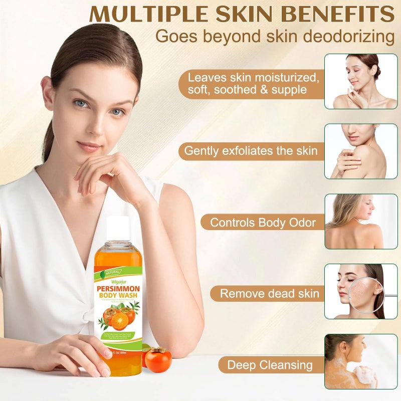 wigarjur Persimmon Body Wash for Strong Body Odor, Nonenal Eliminator Purifying & Deodorizing with Natural Persimmon & Green Tea Extracts - Image 3
