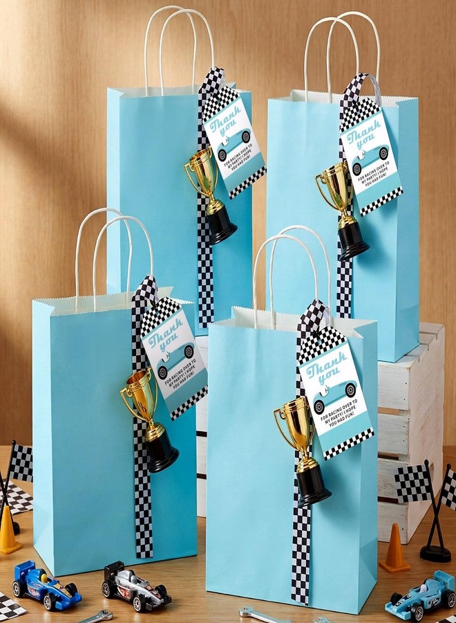 Dansydaisy 12 Set Race Car Checkered Gift Bags with Handlesrace Card Golden Trophy Award Car Party Favors Bags Paper Treat Goodie Candy Snack Handbag Race Birthday Party Decorations for Celebration - Image 1