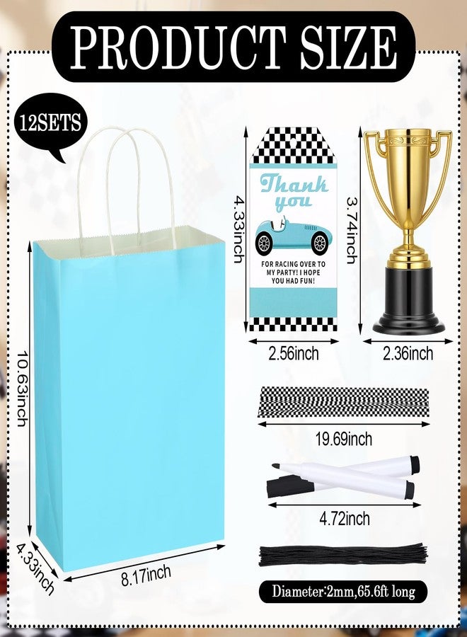 Dansydaisy 12 Set Race Car Checkered Gift Bags with Handlesrace Card Golden Trophy Award Car Party Favors Bags Paper Treat Goodie Candy Snack Handbag Race Birthday Party Decorations for Celebration - Image 2
