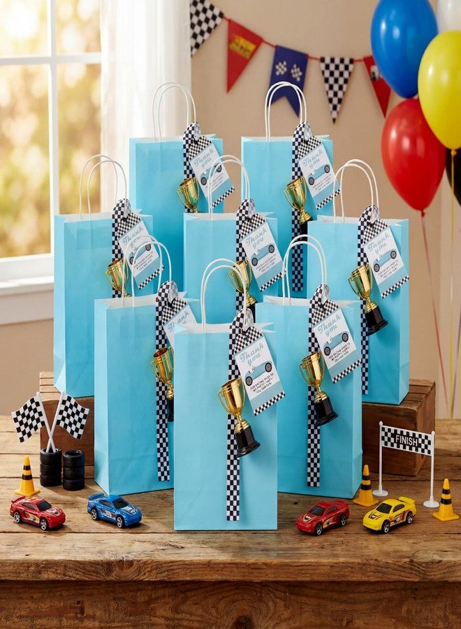 Dansydaisy 12 Set Race Car Checkered Gift Bags with Handlesrace Card Golden Trophy Award Car Party Favors Bags Paper Treat Goodie Candy Snack Handbag Race Birthday Party Decorations for Celebration - Image 4