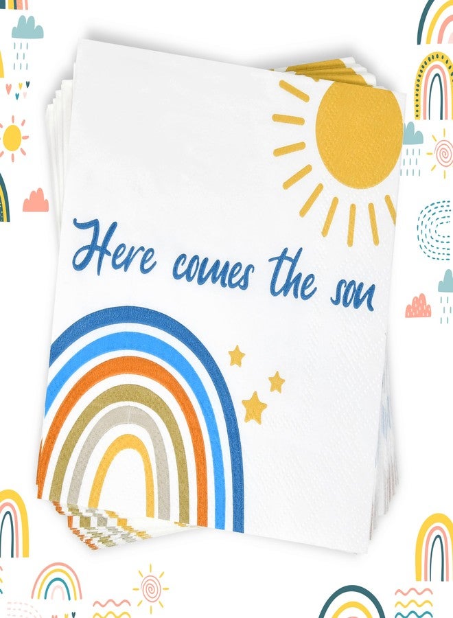 Gift Boutique 100 Here Comes The Son Baby Shower Napkins Rainbow Boho Disposable Paper Beverage Dessert Napkins for Boys Birthday Party Decorations - Image 5