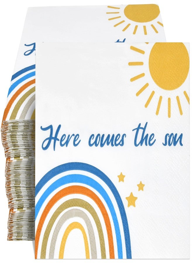 Gift Boutique 100 Here Comes The Son Baby Shower Napkins Rainbow Boho Disposable Paper Beverage Dessert Napkins for Boys Birthday Party Decorations - Image 1