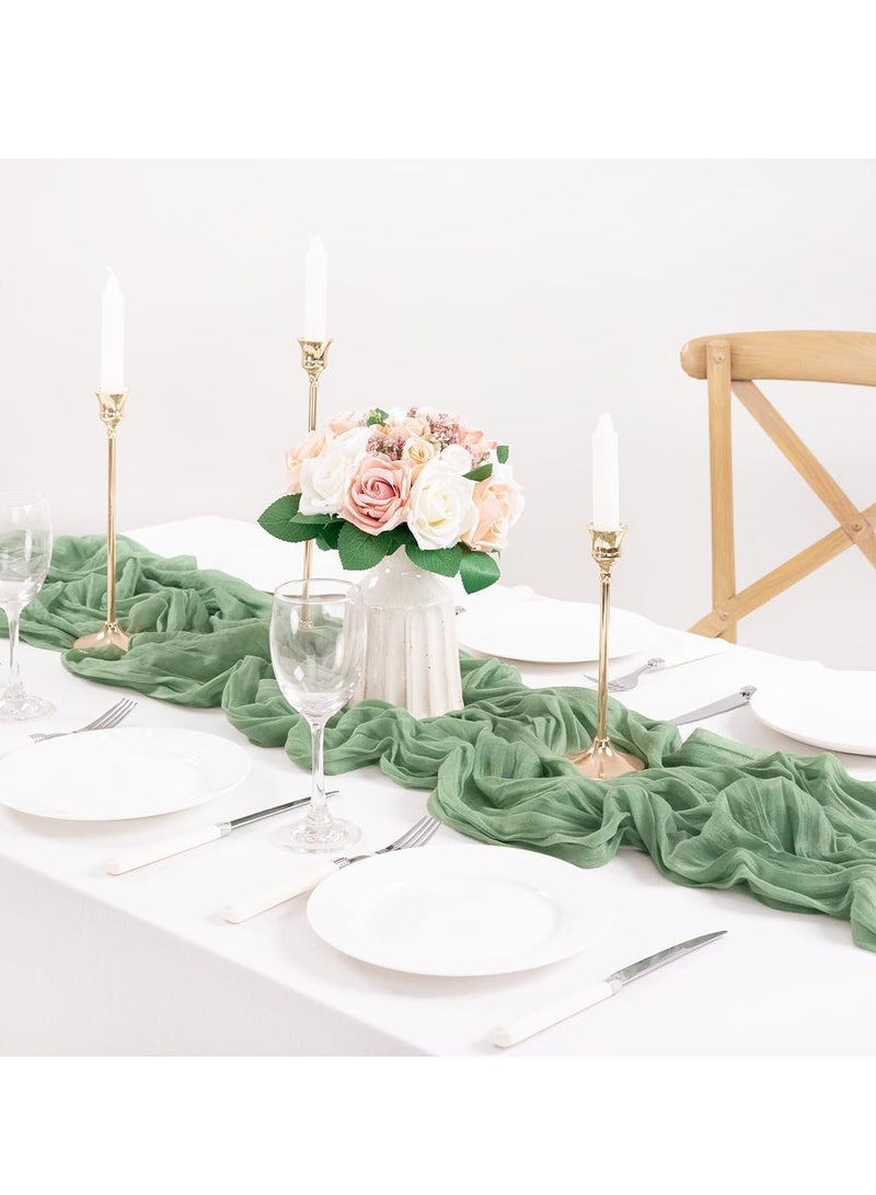 FLYROAD Green Cheesecloth Table Runner, Spring Bohemian Style, Tulle Cheesecloth Table Runner, 90*300cm Summer Table Decoration, Suitable for Wedding, Bridal, Baby Shower, Tea Party and Other Tulle Table Decoration - Image 4