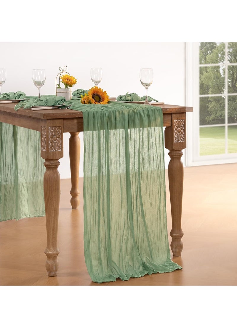 FLYROAD Green Cheesecloth Table Runner, Spring Bohemian Style, Tulle Cheesecloth Table Runner, 90*300cm Summer Table Decoration, Suitable for Wedding, Bridal, Baby Shower, Tea Party and Other Tulle Table Decoration - Image 5