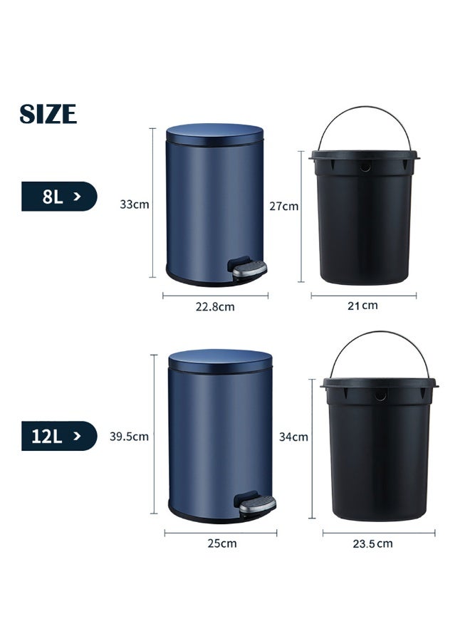 Stainless Steel Trash Can, Round Hands Free Garbage Can with Foot Pedal and Soft-Close Lid, Smudge Resistant Pedal Bin for Kitchen Living Room Bathroom Office and Hotel, L1101 (C, 8L)  - Image 2