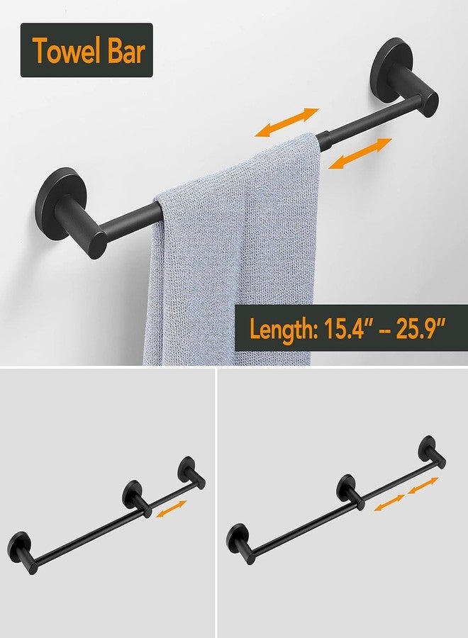 BESy 4 Piece Bathroom Accessories Set Hardware Set (Adjustable Double Towel Bar, Hand Towel Holder, Toilet Paper Holder, Towel Hook) Bath Fixtures Set Wall Mounted SUS304 Stainless Steel Matte Black - Image 2