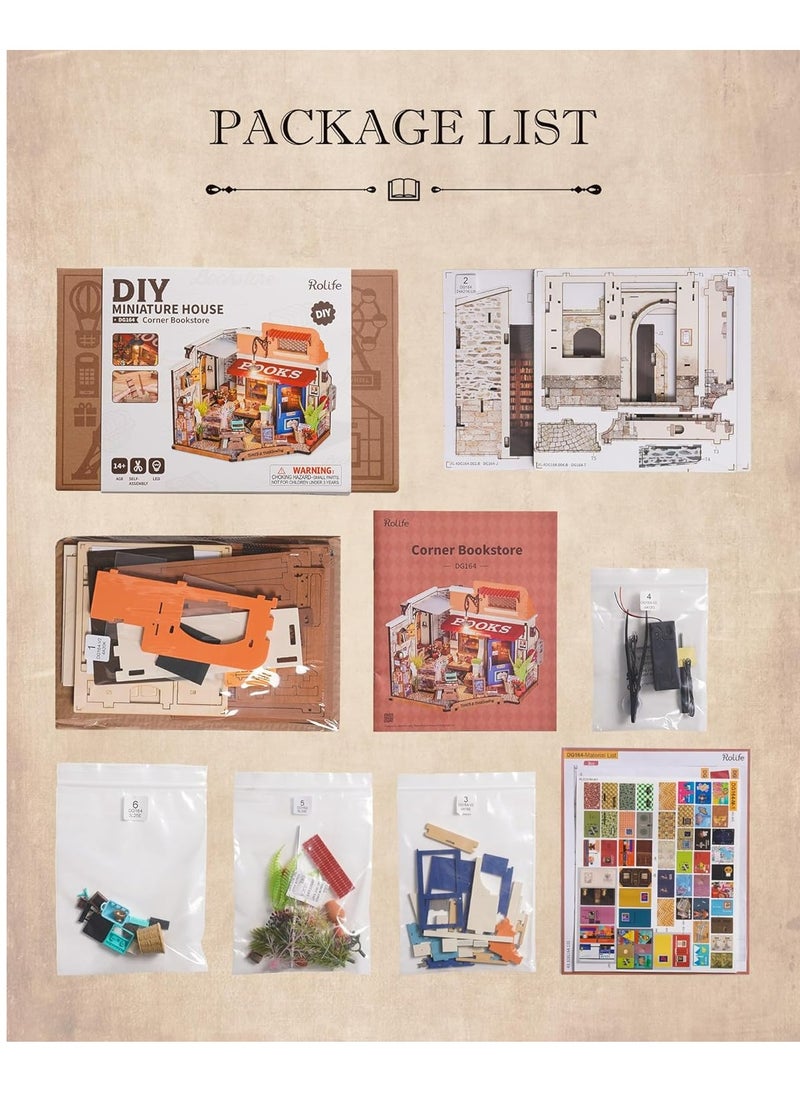 Robotime Rolife 3D Wooden Puzzle Corner Bookstore DIY Miniature House Kit DG164 Decorative DIY Crafts/Birthday Gifts/Home Decor For Girls&Boys Teens&Adults  - Image 4