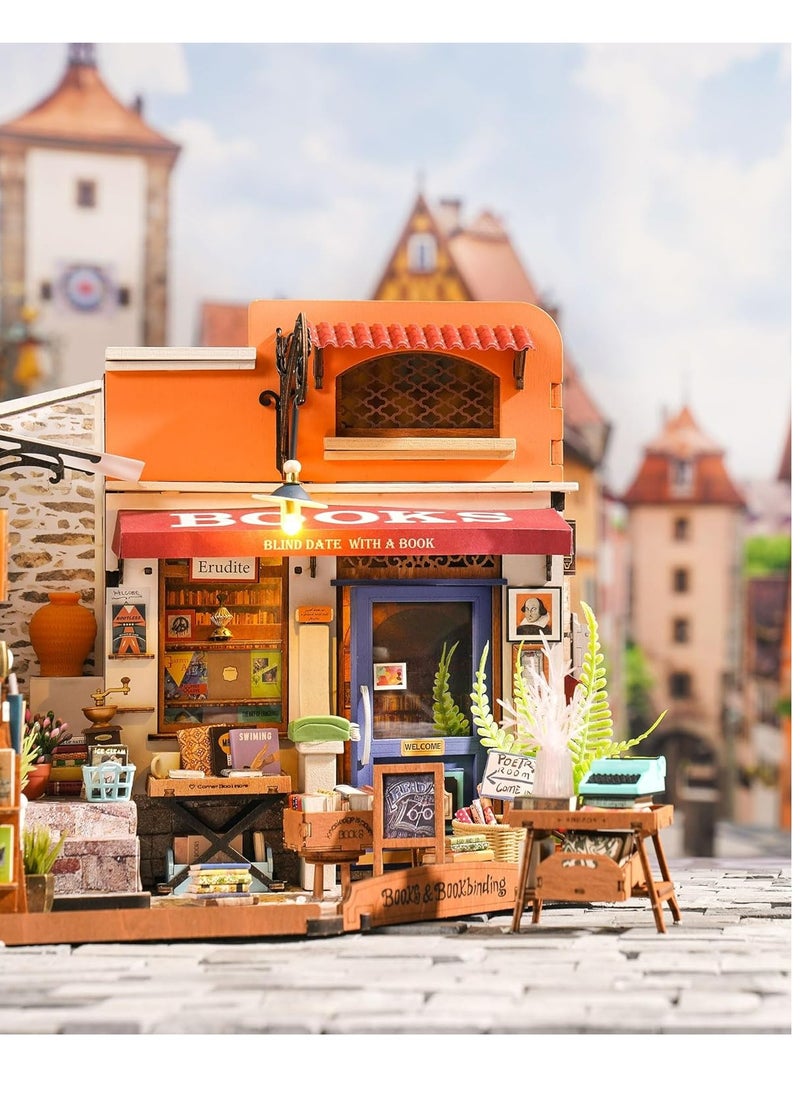 Robotime Rolife 3D Wooden Puzzle Corner Bookstore DIY Miniature House Kit DG164 Decorative DIY Crafts/Birthday Gifts/Home Decor For Girls&Boys Teens&Adults  - Image 2