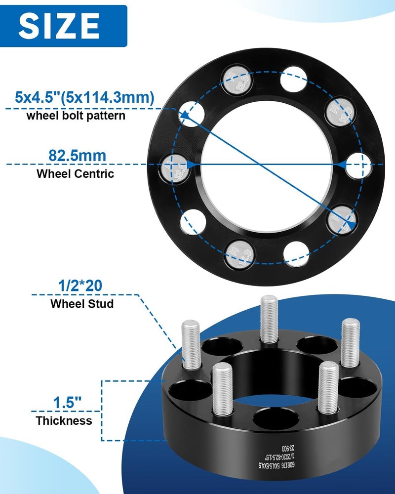 EZISOE 1.5inch 5x4.5 Wheel Spacers 82.5mm Hub Bore with 1/2-20 Studs for TJ YJ XJ MJ KJ KK ZJ, 5x114.3 Forged Wheel spacers for Wrangler Ranger Explorer Mustang Edge - Image 2