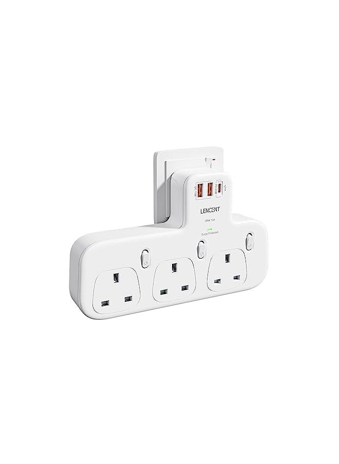 Lencent - Way Plug Extension with PD 20W USB-C & 2 USB-A QC 3.0, Multi Plug Adapter UK with Individual Switches, Surge Protected Plug Extender Wall Socket for Home, Kitchen, Office, 13A 3250W - Image 1
