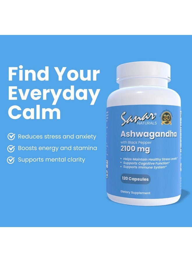 Sanar Naturals Sanar Naturals Ashwagandha 2100 mg - Stress & Mood Support Supplement - Promotes Calm, Focus and Sustained Energy - Non-GMO, Vegan, 120 Capsules - Image 2