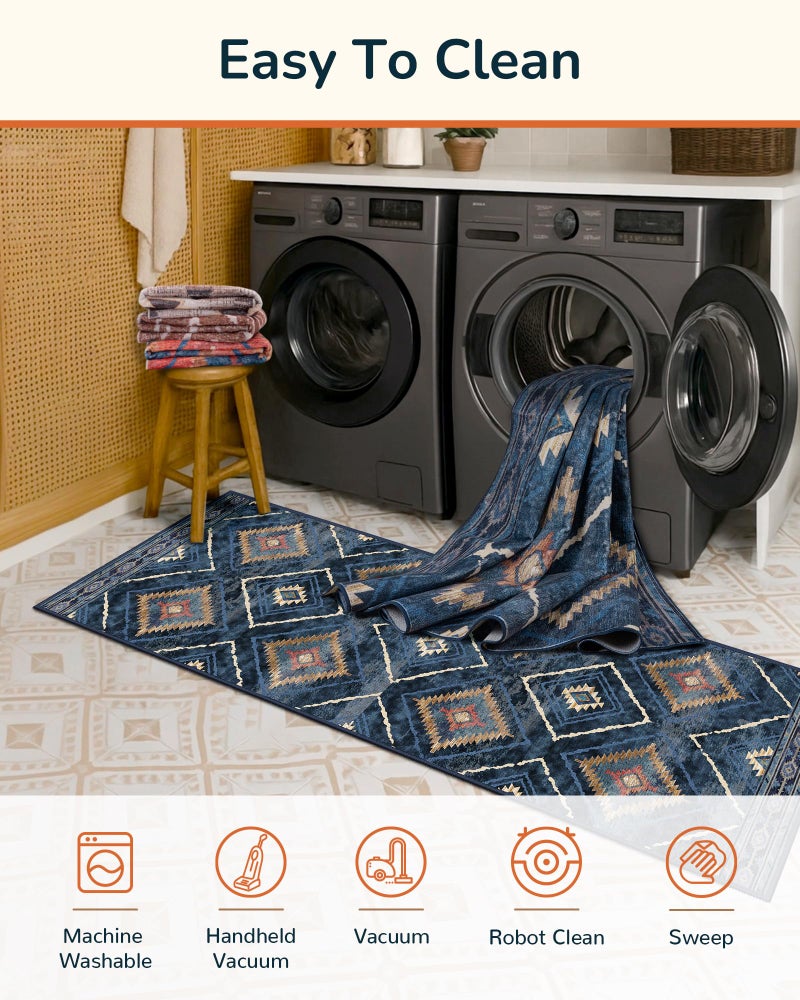 BESTSWEETIE Area Rug 8x10 Rug Machine Washable Non-Slip Low Pile Print Pattern Western Rug for Living Room Bedroom Entryway Tribal Series -Darkblue - Image 3