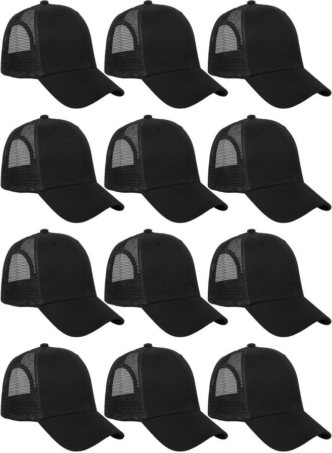 Falari 12 Pack Bulk Wholesale Mesh Trucker Hats 6 Panel Baseball Caps for Men and Women - Black - Image 1