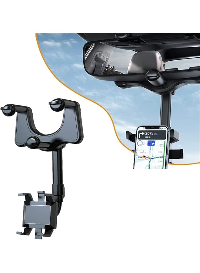 SHOWAY Car Phone Holder Mount, Rotatable And Retractable Car Phone Mount Rear View Mirror Mobile Holder, Sturdy Holder Phone Mount Fit With All Mobile Phones, Black - Image 3