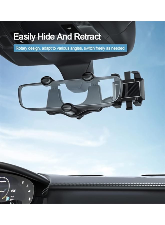 SHOWAY Car Phone Holder Mount, Rotatable And Retractable Car Phone Mount Rear View Mirror Mobile Holder, Sturdy Holder Phone Mount Fit With All Mobile Phones, Black - Image 5