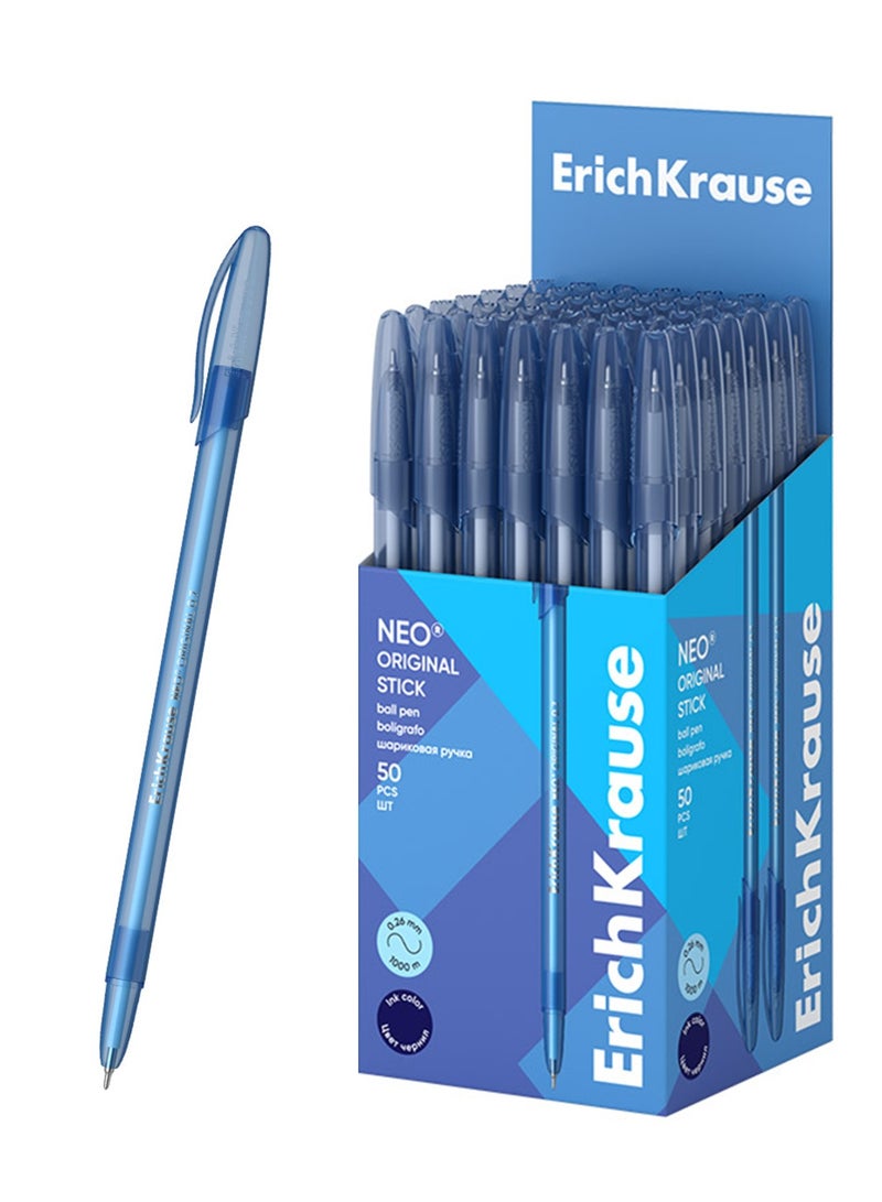 ErichKrause 50-Piece Neo Original Stick Ballpoint Pen 0.7mm Tip Blue Ink - Image 1