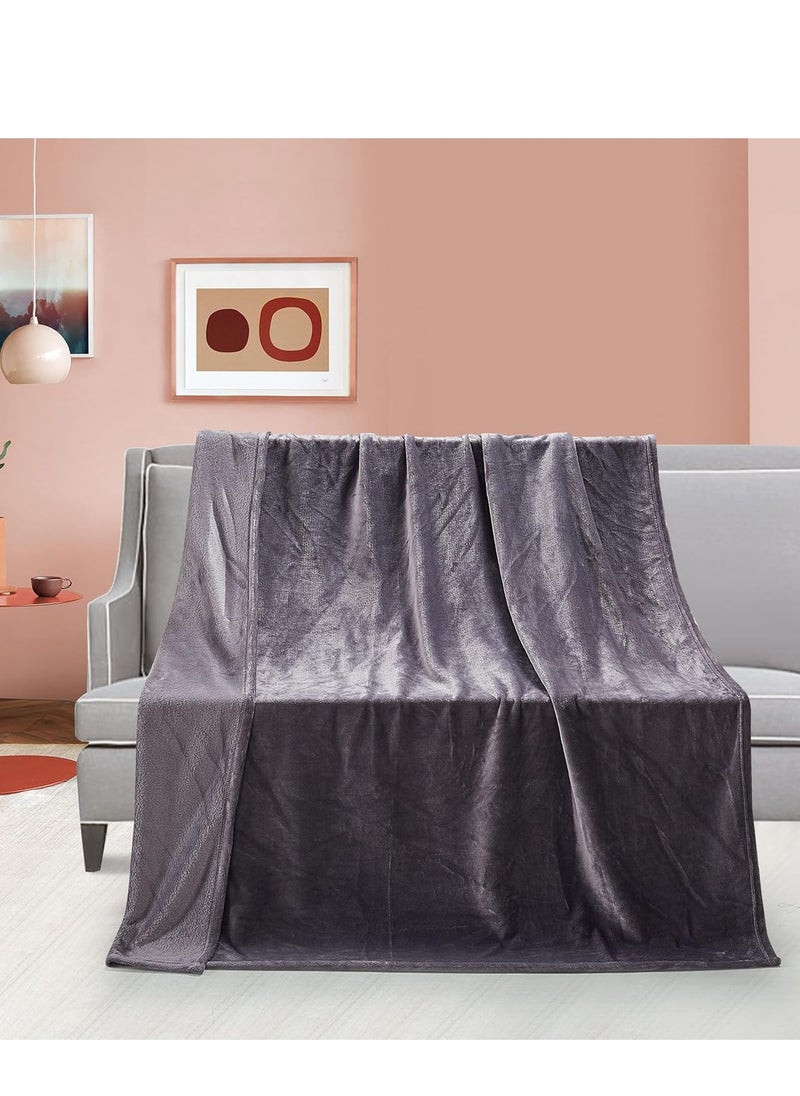 Moon - Flannel Microfiber Sofa Blanket, Luxury Light Silver Throw Blanket, King Size Lightweight and Comfortable for Bed and Sofa, Super Soft and Warm Purple Solid Color 220x200 cm - Image 1