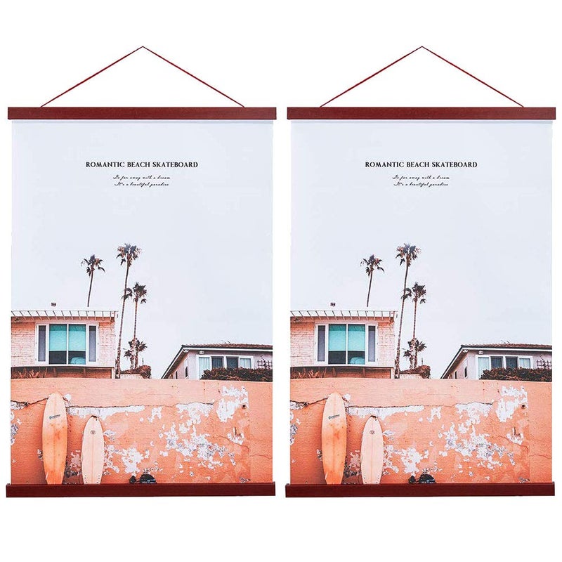 Artmag 2 Pack Magnetic Poster Hanger Frame 16x24 16x22 16x20 Light Wood Wooden Magnet Canvas Artwork Print Dowel Poster Hangers Frames Hanging Kit Mahogany 162 Packs