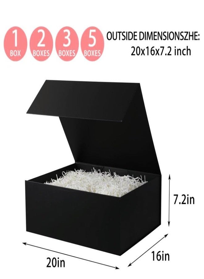 صندوق هدايا أسود كبير جدًا من UoeRing، مقاس 20×16×7 بوصة، صندوق هدايا فاخر للهدايا، مزود بغطاء قابل للطي مع إغلاق مغناطيسي، مناسب لأعياد الميلاد والكريسماس، يحتوي على بطاقة، شريط، ورق مناديل، وحشو من الورق المقطّع. - Image 2
