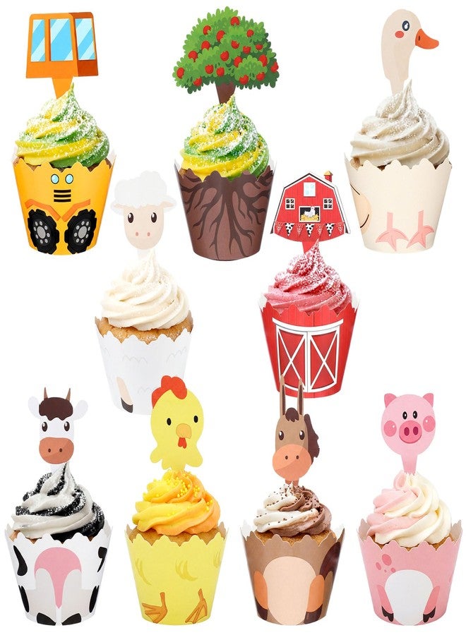 Sliner 72 Pcs Farm Animal Cupcake Toppers and Wrappers Farm Theme Party Decorations Birthday Barnyard Party Decoration Baby Shower Tractor Theme Supplies - Image 1