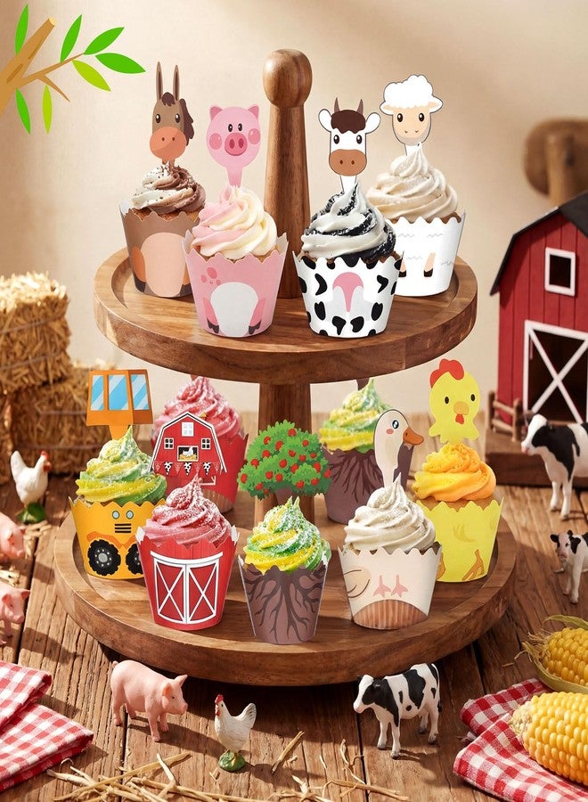 Sliner 72 Pcs Farm Animal Cupcake Toppers and Wrappers Farm Theme Party Decorations Birthday Barnyard Party Decoration Baby Shower Tractor Theme Supplies - Image 2