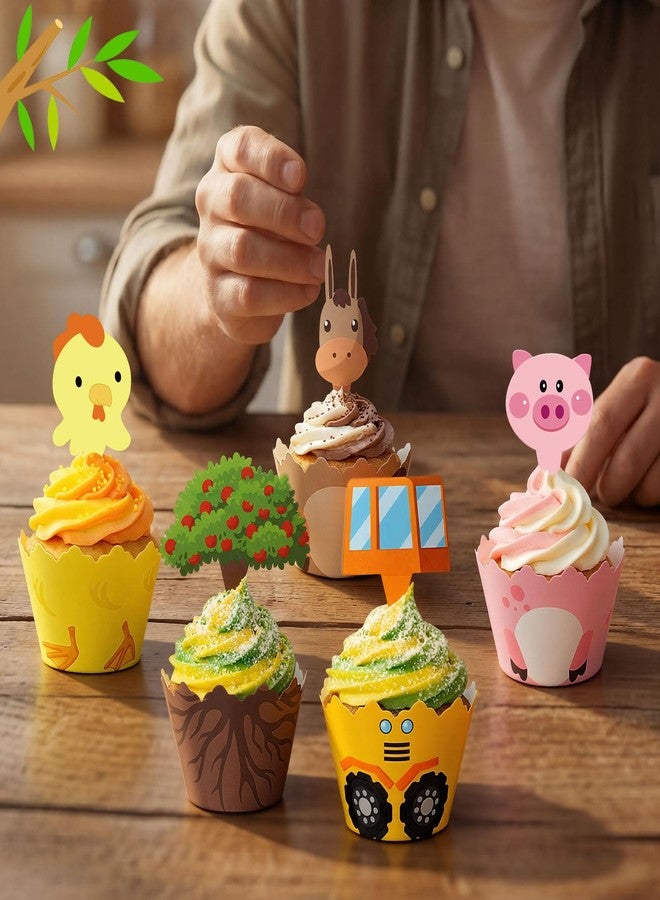 Sliner 72 Pcs Farm Animal Cupcake Toppers and Wrappers Farm Theme Party Decorations Birthday Barnyard Party Decoration Baby Shower Tractor Theme Supplies - Image 3