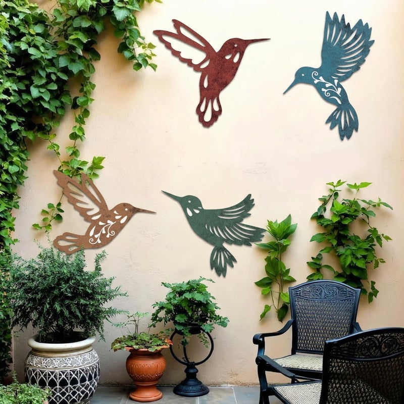 Teling 4 Pcs Metal Hummingbird Wall Art Metal Dragonfly Wall Decor for Modern Farmhouse Rustic Home Living Room Bedroom Kitchen Patio Indoor Outdoor Decor(Hummingbird) - Image 1