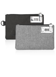 SYOSI Money Bag with Lock 5x8 Inches Durable Nylon Locking Bank Bag Coin Purse for Cash with Lock and Zipper Closure Secure Storage for Cash Jewelry Passports Coins Checks Documents 2Pcs Black Grey 