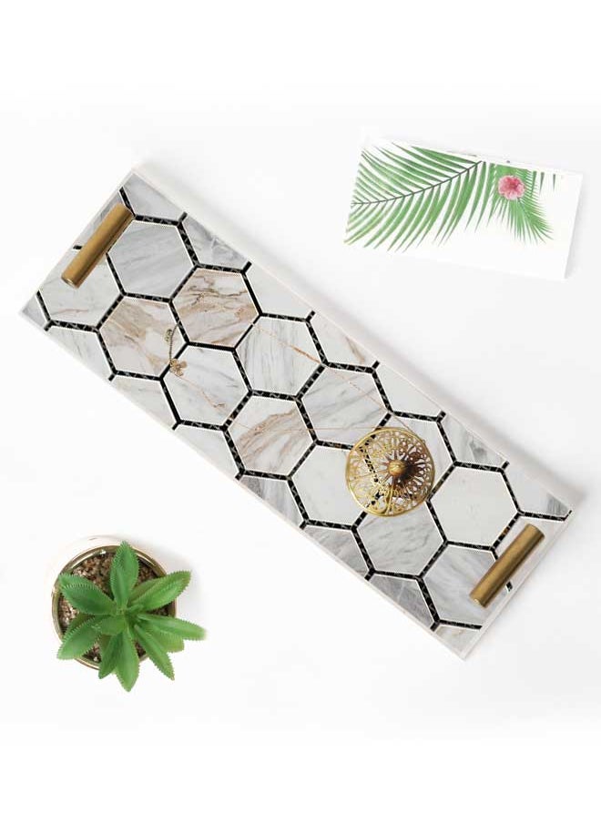 LOWHA - Decorative Acrylic Serving Tray with Gold Metal Handles and Stone Design - Image 1